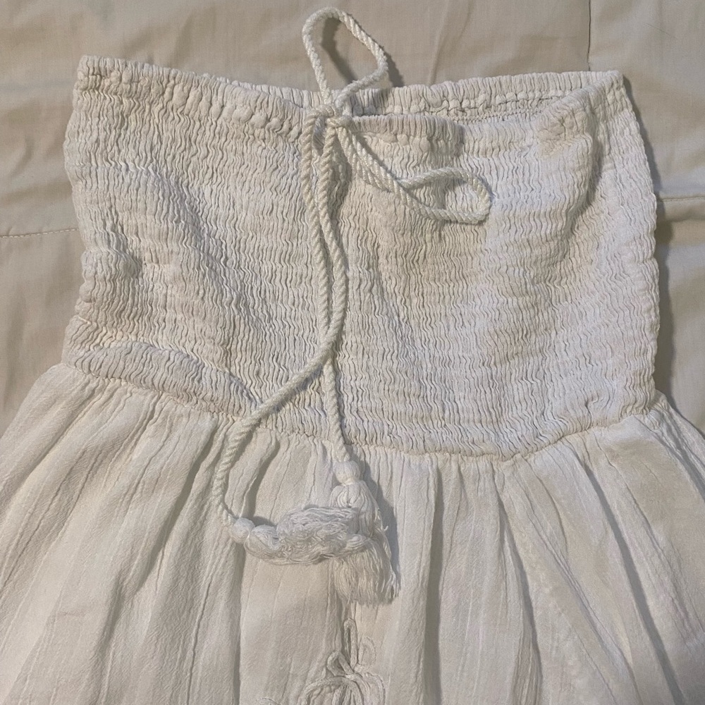White, strapless, maxi dress!